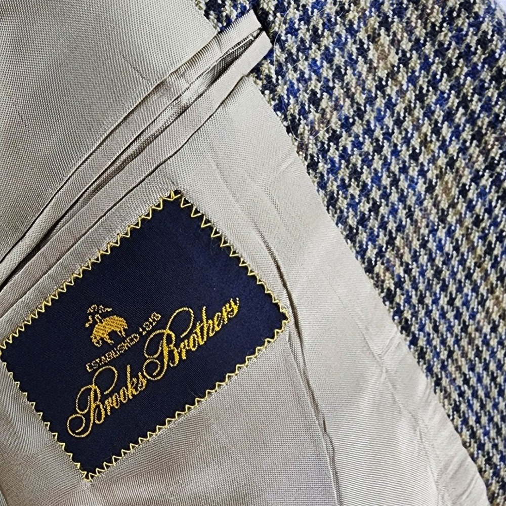Vintage Brooks Brothers 100% Wool Sport Coat 44L Made in USA Houndstooth Blazer‎